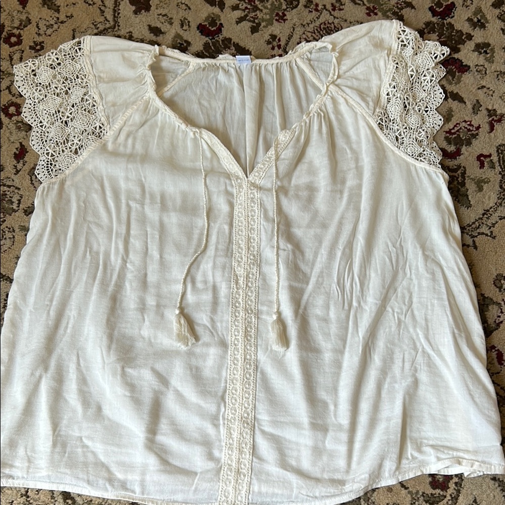 Old Navy Flowy Cream Boho Top sz L